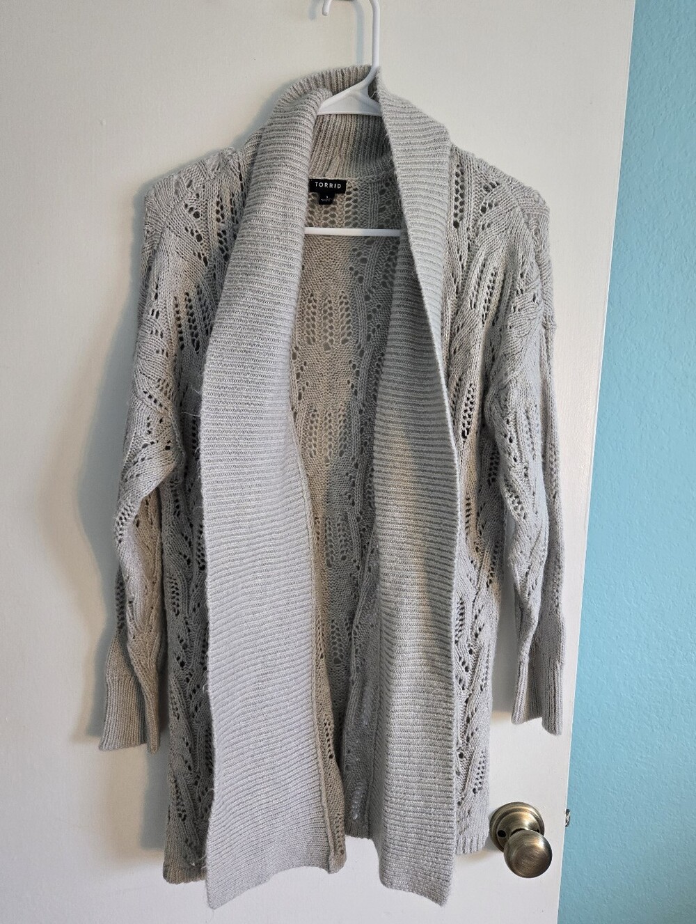 Torrid Gray Open-Front Shawl Collar Knit Cardigan 1